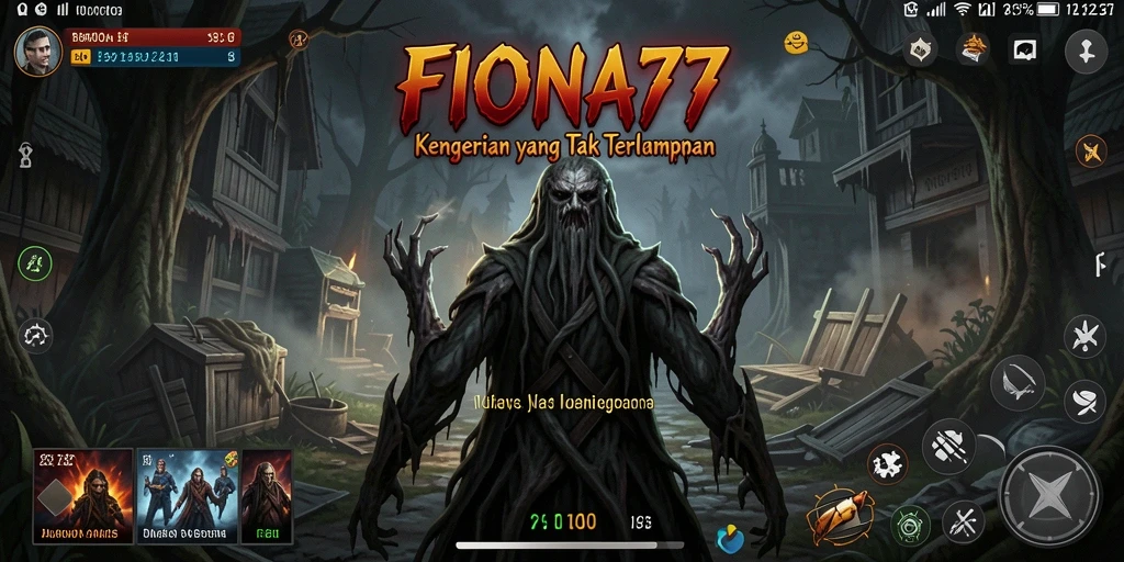 Screenshot gameplay <strong>FIONA77</strong> menampilkan momen menegangkan saat karakter menghadapi makhluk menyeramkan.