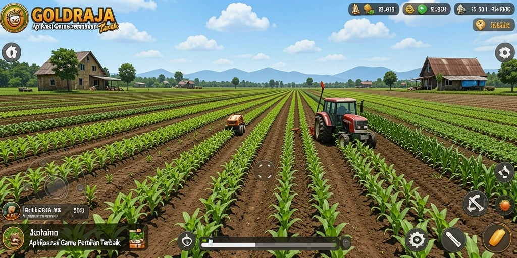 Screenshot GOLDRAJA menampilkan gameplay seru di lahan pertanian.