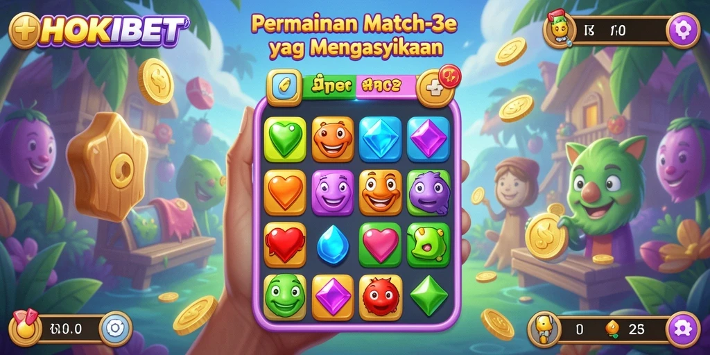 Tampilan gameplay HOKIBET dengan level Match-3 yang menarik.